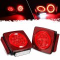 Partsam Pair Slim Square Led Trailer Light Kit Halo Glow Submersible Tail Lights 72leds 2835 Smd Stop Turn Signal Lamps For 