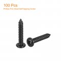 Uxcell 6 X 3 4 Phillips Pan Head Self-tapping Screw 100pcs 304 Stainless Steel Round Wood Full Thread Black