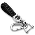 Hemi Logo In Black Braided Rope Style Genuine Leather Chrome Hook Key Chain