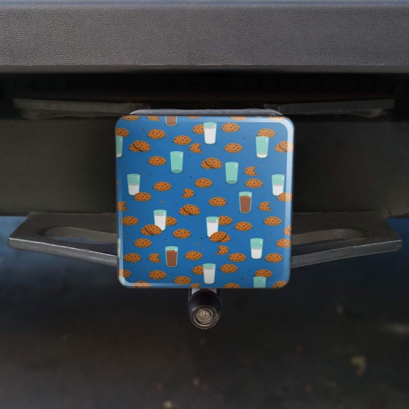 Chocolate Chip Cookies And Milk Pattern Tow Trailer Hitch Cover Plug Insert For 2 In Receivers Heavy Duty Abs Plastic With Uv