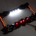 Httmt- 3d Black Skull Flame Bone License Plate Frame W Led Run Brake Turn Compatible With H-d Kawasaki P N Mt294-006a-bk