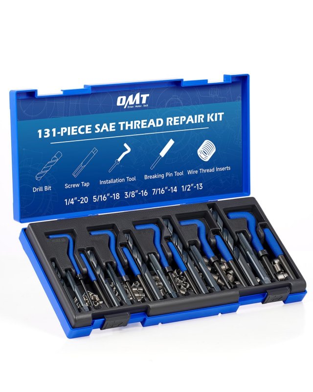 Sae Thread Repair Kit 172pc Restorer Set With 4 In 5 16 3 8 7 1 2 Sizes Heat Treated Steel Stripped Fixer For Automotive