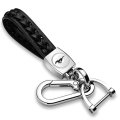 Ford Mustang Genuine Black Leather Key Chain White Braided Rope Style Elegant Logo 5 In Long Unisex Adult Accessory 