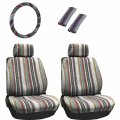 Universal Baja Inca Saddle Mexican Blanket Low Back Seat Cover Set Fronts With Steering Wheel Cover Shoulder Pad 