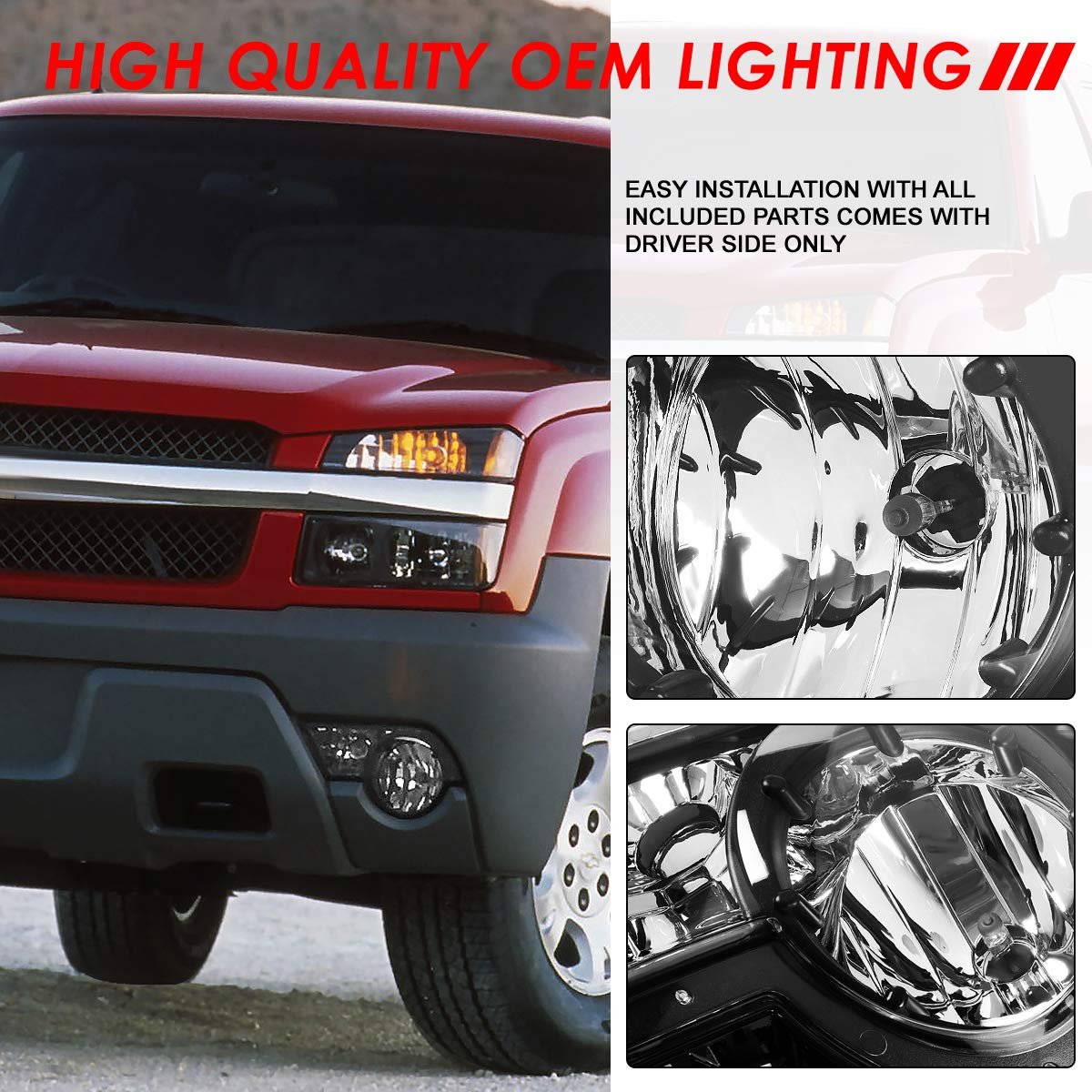 Fog Light Assembly For 2002 2006 Chevy Avalanche 1500 2500 Driver Side Clear Lens Fits Models With Cladding Halogen 880 Bulb