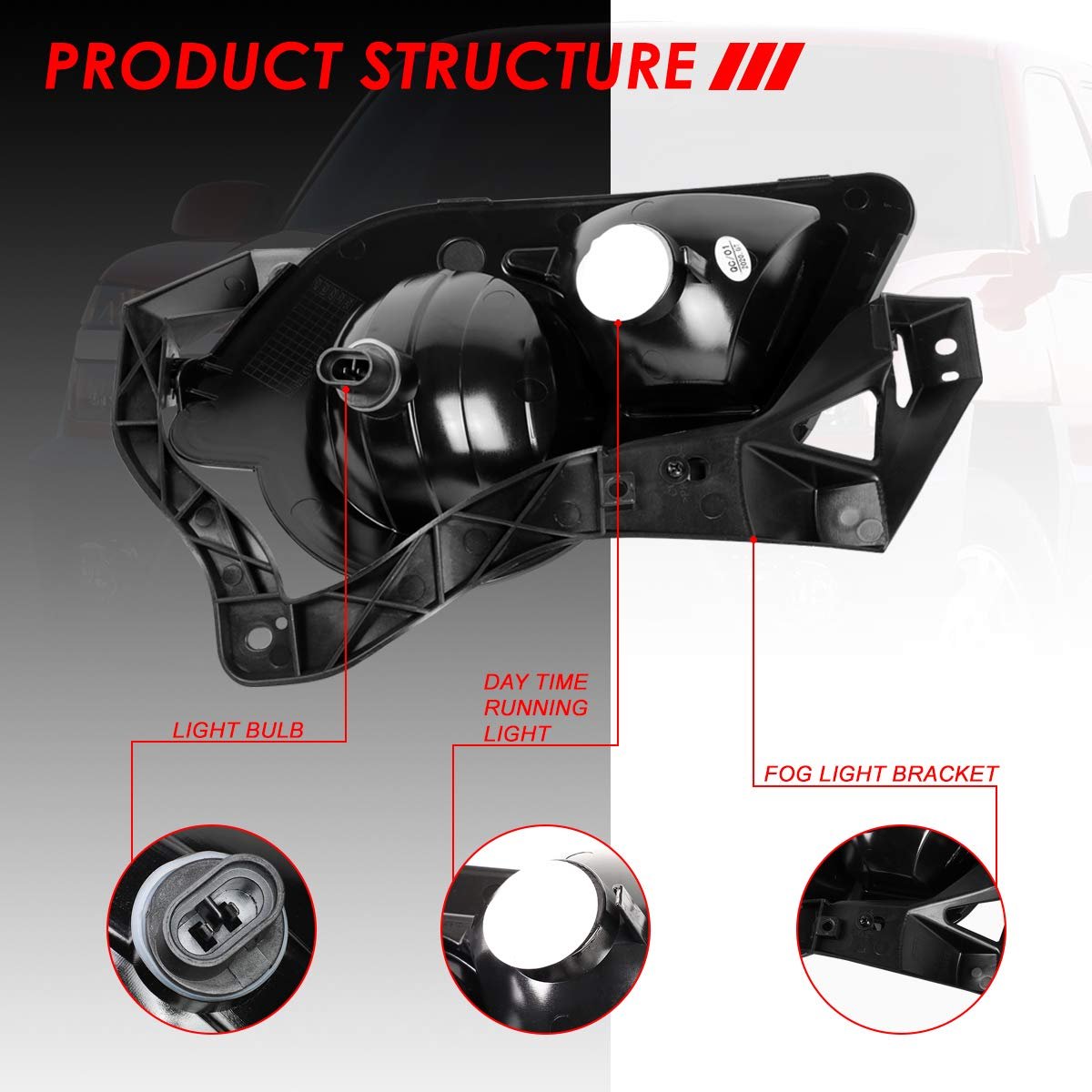 Fog Light Assembly For 2002 2006 Chevy Avalanche 1500 2500 Driver Side Clear Lens Fits Models With Cladding Halogen 880 Bulb