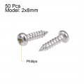Uxcell 2x8mm Self Tapping Screws Phillips Pan Head Screw 316 Stainless Steel Fasteners Bolts 50pcs