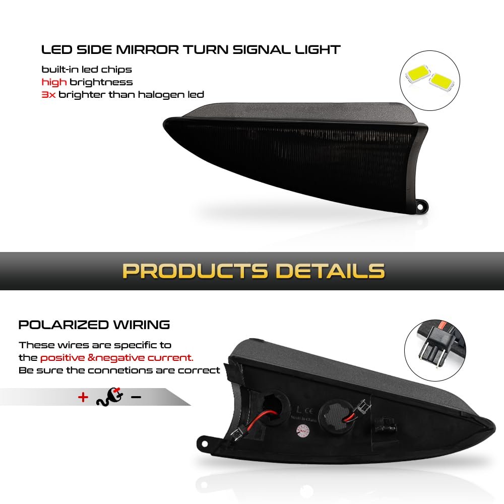 Pair Set Full Led Side Mirror Lights Turn Signal Indicator Lamps Assembly Replacement For 2003-2006 Ford Expedition Chrome