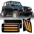 Amber Led Side Marker Lights And Front Bumper Turn Signal Lamps 4 Piece Smoked Lens Combo For 1997 2006 Jeep Wrangler Tj 