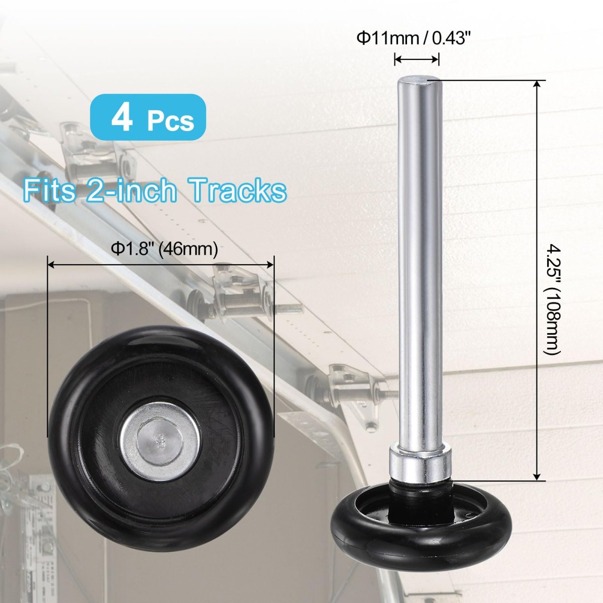 4pcs 1 8 Black Nylon Garage Door Rollers For 2 Track 4 25 Long Stem Quiet Wheels Bearing-free Design