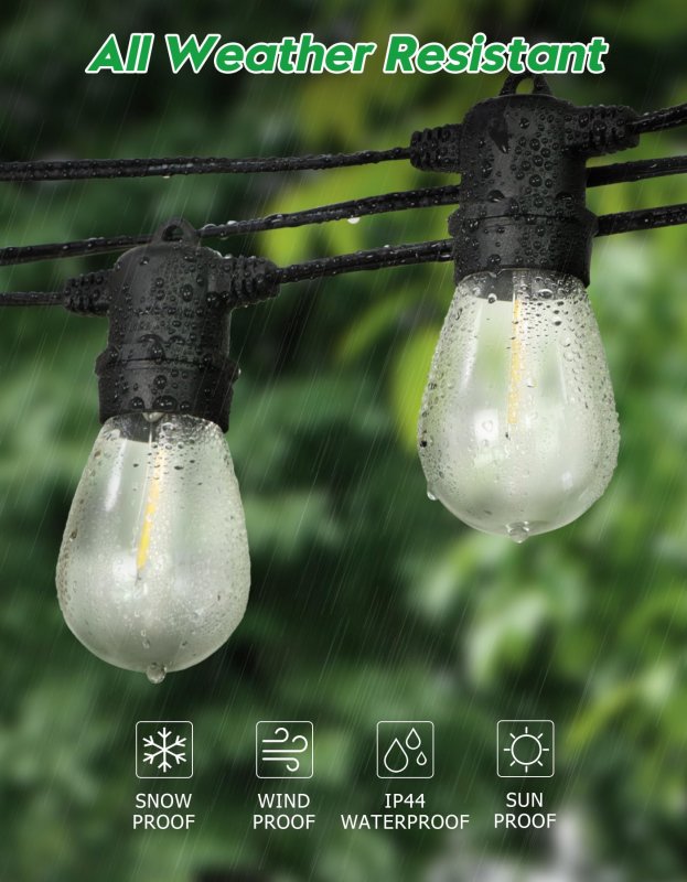 Tdlol Outdoor String Lights Waterproof 100ft Patio With 35 Shatterproof Sockets Connectable Hanging Ip55 Commercial Grade Led