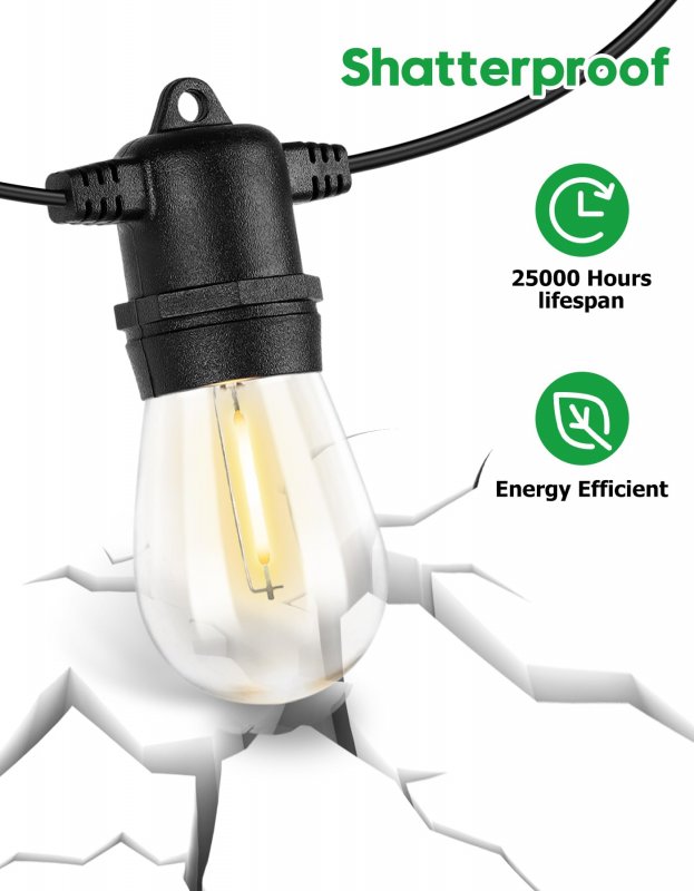 Tdlol Outdoor String Lights Waterproof 100ft Patio With 35 Shatterproof Sockets Connectable Hanging Ip55 Commercial Grade Led