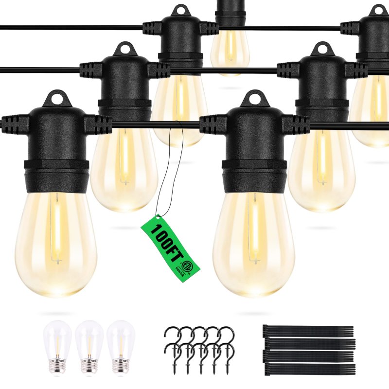 Tdlol Outdoor String Lights Waterproof 100ft Patio With 35 Shatterproof Sockets Connectable Hanging Ip55 Commercial Grade Led