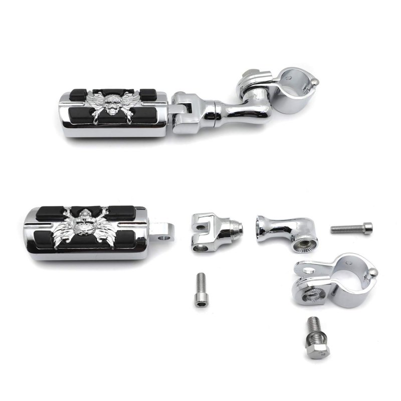 Chrome Short Angled Peg Mounting Kit With Zombie Sull Foot For Bike 1-1 4 Inch Front Engine Guard Frame Tube Iron 883 Xl883n