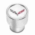 Ipick Image For Chevrolet Corvette C7 Logo White On Shining Silver Aluminum Tire Valve Stem Caps