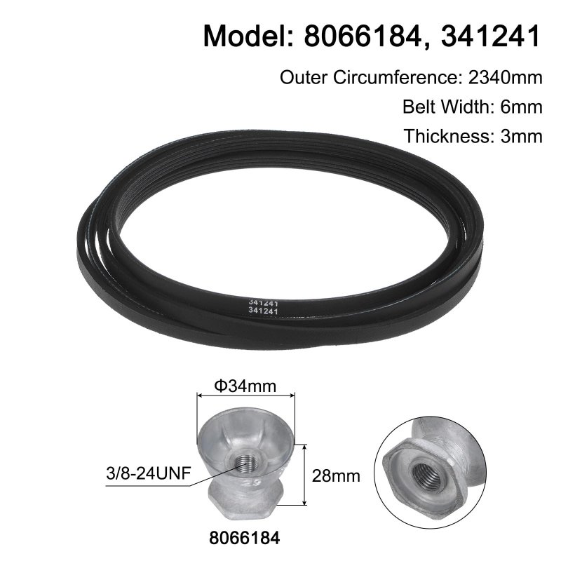 8066184 341241 Washer Drive Belt Power Transmission Replaces Part For Washing Machine Drye 341241 Washer Drive Belt Power