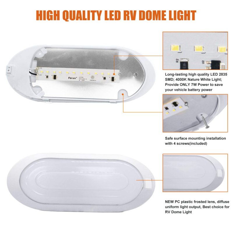 12v Led Rv Pancake Light Surface Mount 3400k Warm White Interior Ceiling Dome With On Off Switch For Motorhomes Camper Boat