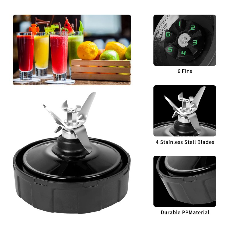 6 Fins Bl480 Blender Blade Suitable For Nutri Nin-ja Auto Iq Bl480-70 Bl481-70 Bl482-70 Bl450-70 Bl454-70 Assembly Fits 18 24