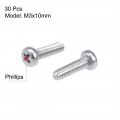 Uxcell M3x10mm Machine Screws Pan Phillips Cross Head Screw 304 Stainless Steel Fasteners Bolts 30pcs