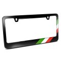 Italy Flag Off-center In Sports Racing Stripe Black Metal License Plate Frame 