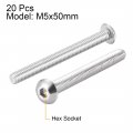Uxcell M5x50mm Machine Screws Hex Socket Round Head Screw 304 Stainless Steel Fasteners Bolts 20pcs