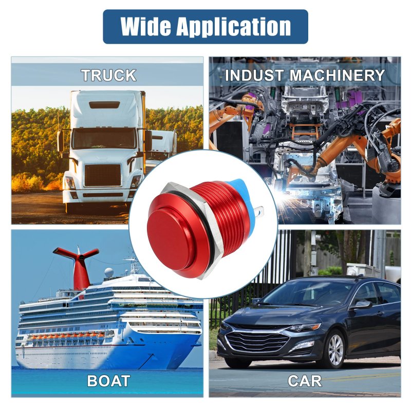 19 Mm Car Waterproof Push Button Switch Metal Round Start Spst 1no Ac 250v Red