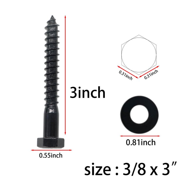 10 Piece 3 8 In X Hex Head Lag Screws Black Oxide Stainless Steel Heavy Duty Bolts With Washers For Wood And Deck Building