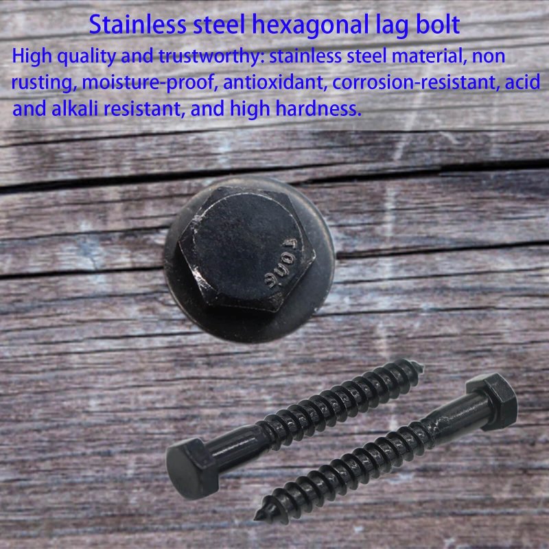 10 Piece 3 8 In X Hex Head Lag Screws Black Oxide Stainless Steel Heavy Duty Bolts With Washers For Wood And Deck Building