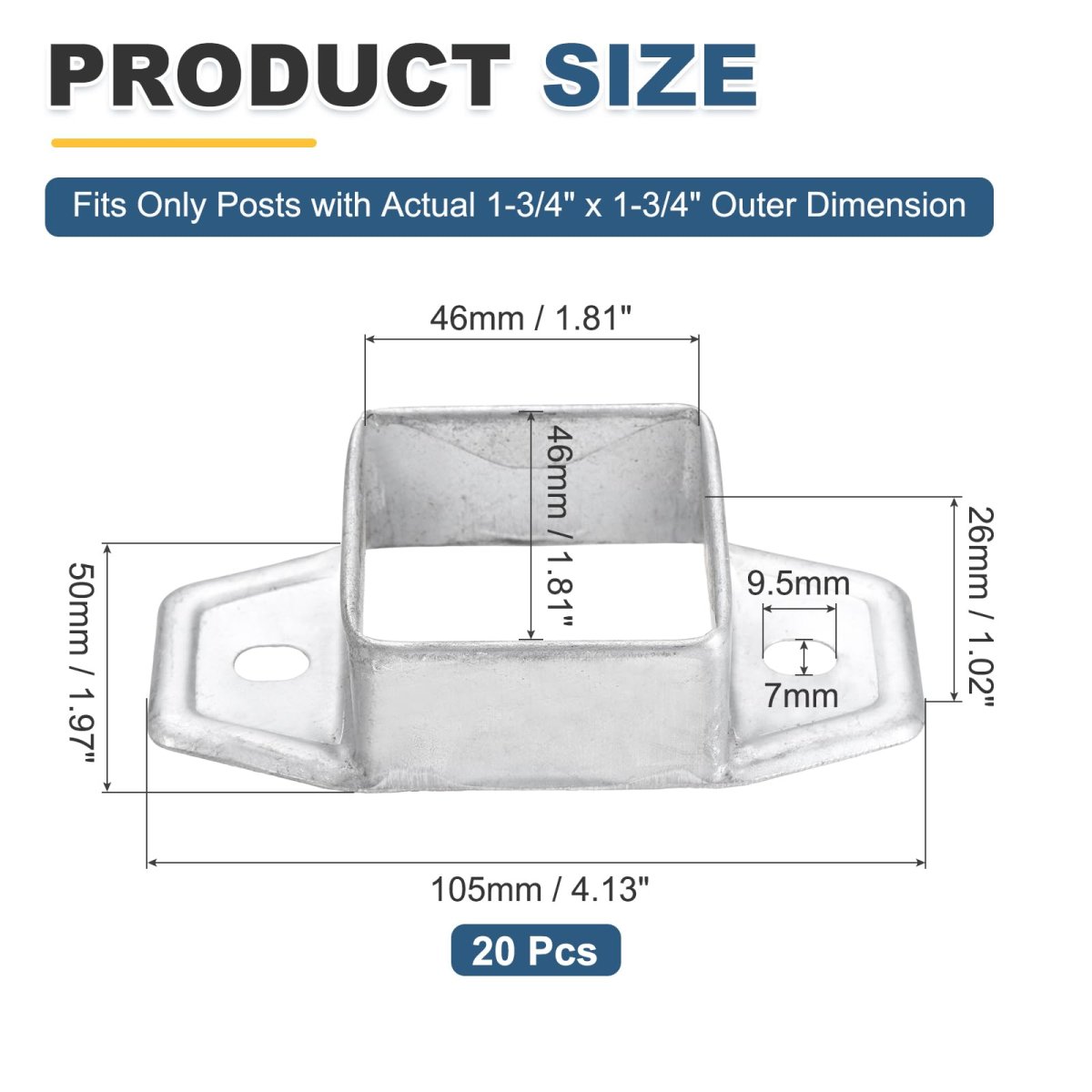 20 Pack Square Post Flange Base Fits 1-3 4 X Tube Galvanized Steel Wall Mount Rail End Bracket Connector For Deck Fence Railing