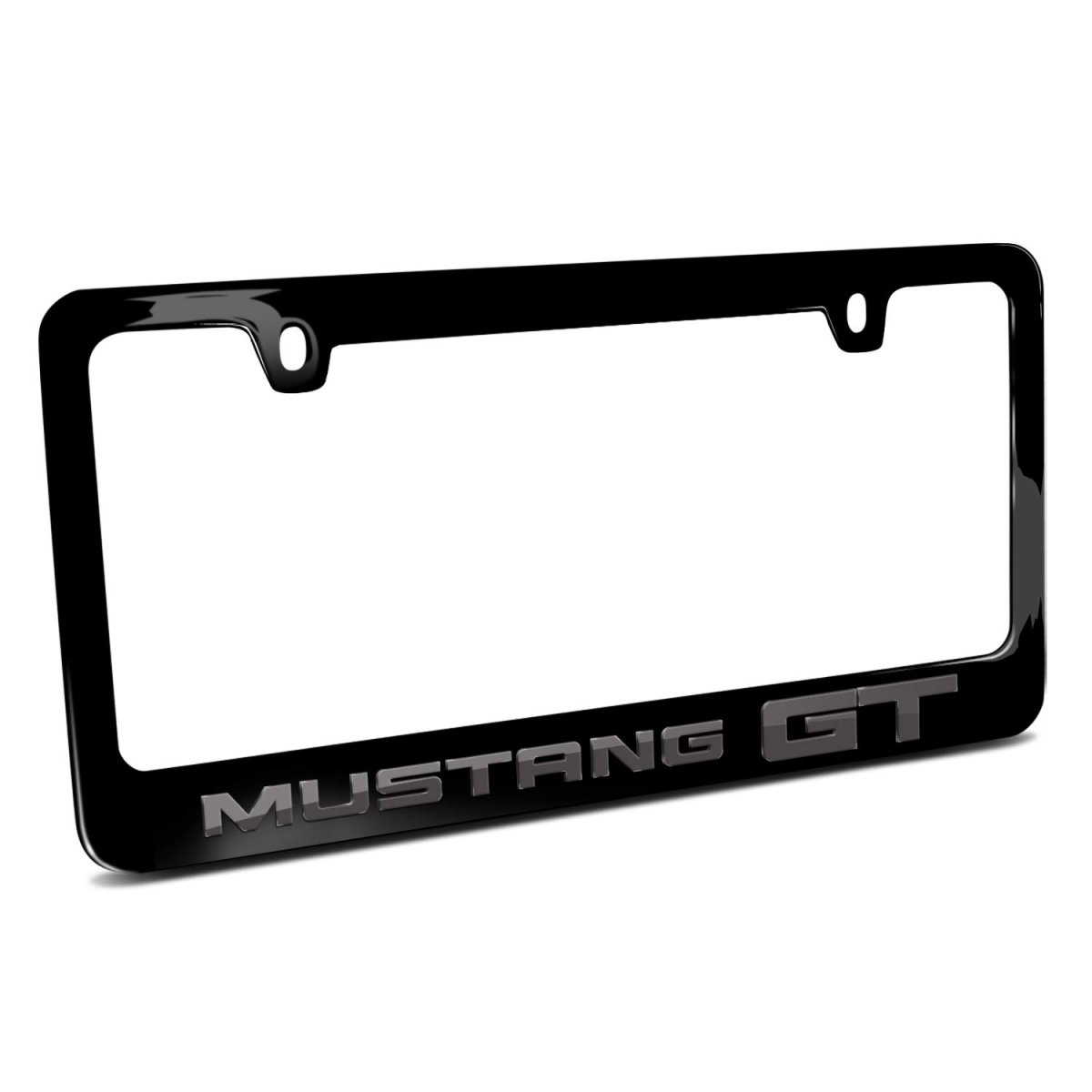 Ford Mustang Gt In 3d Dark Gray Letters On Black Metal License Plate Frame