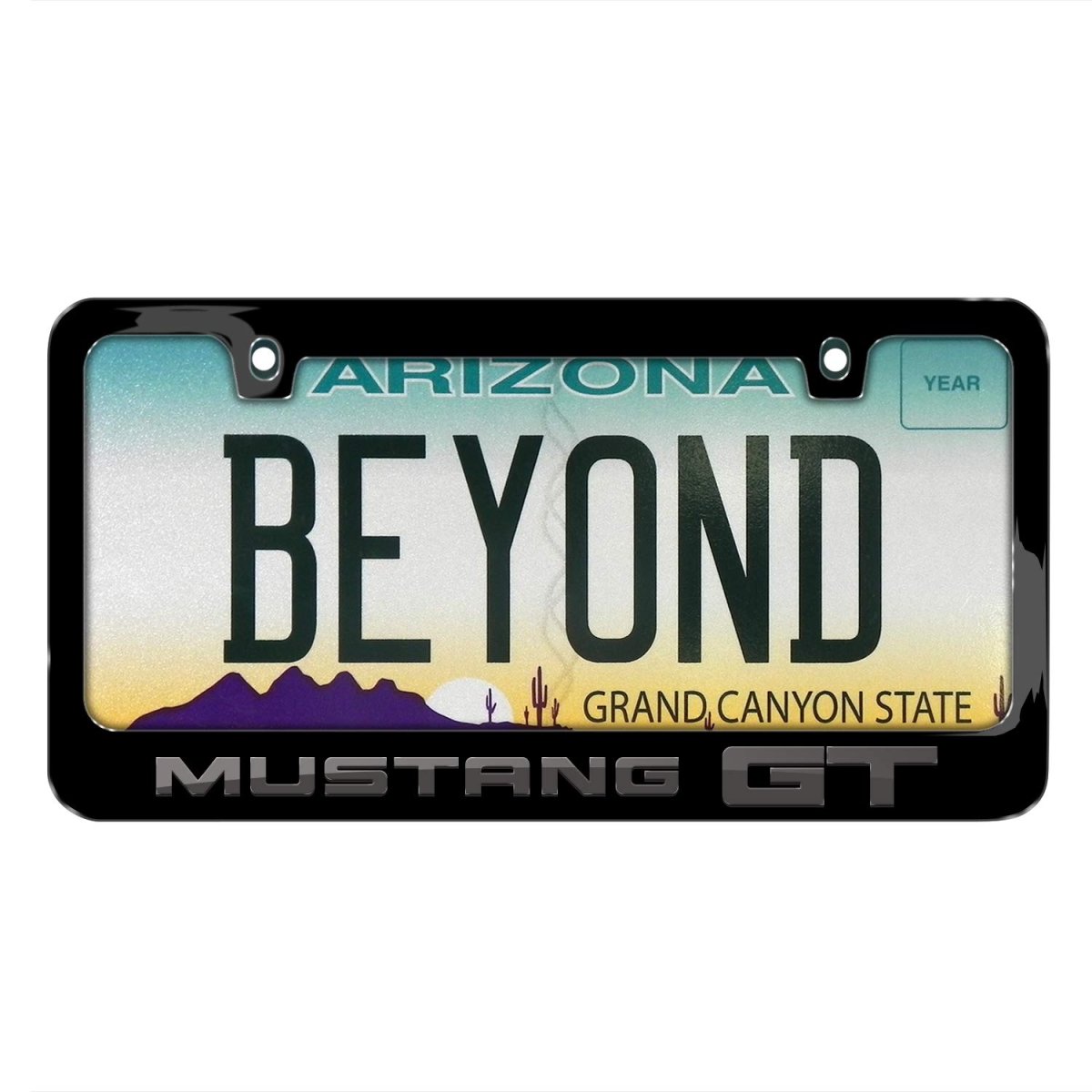Ford Mustang Gt In 3d Dark Gray Letters On Black Metal License Plate Frame