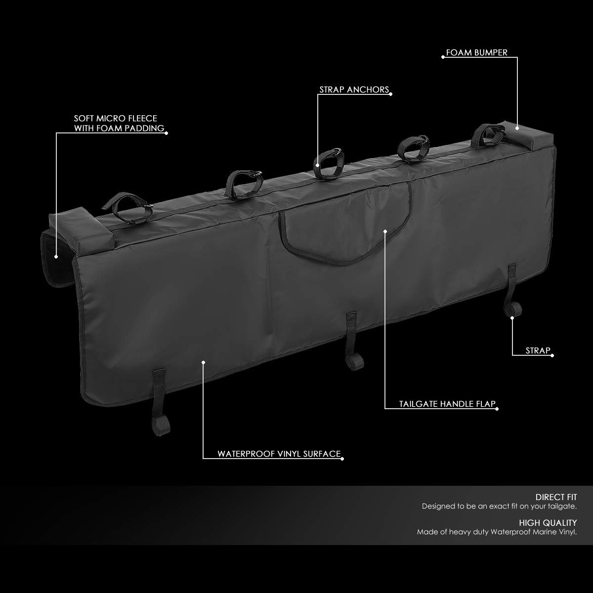53 Inches Wide Waterproof Vinyl Pickup Truck Bed Tailgate Crash Pad Protector W 5 Bike Rack Straps