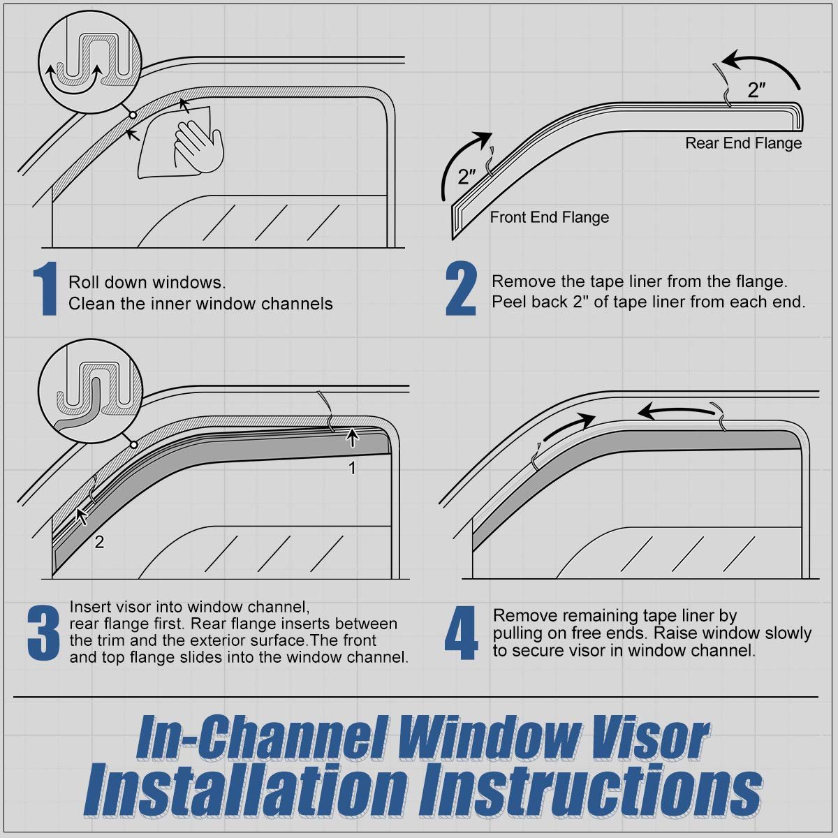 Auto Dynasty For Honda Ridgeline 4pcs In-channel Window Deflector Rain Guard 43 Inches Sun Roof Visor Dark Smoke
