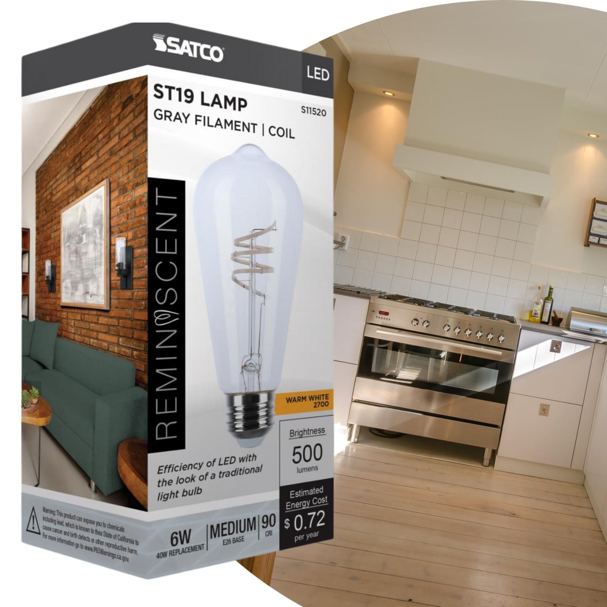 Satco S11520 Led Bulb St19 6w 40w Eq 2700k Warm White Flex Gray Coil Filament Medium Base E26 Dimmable 500 Lumens Clear Glass