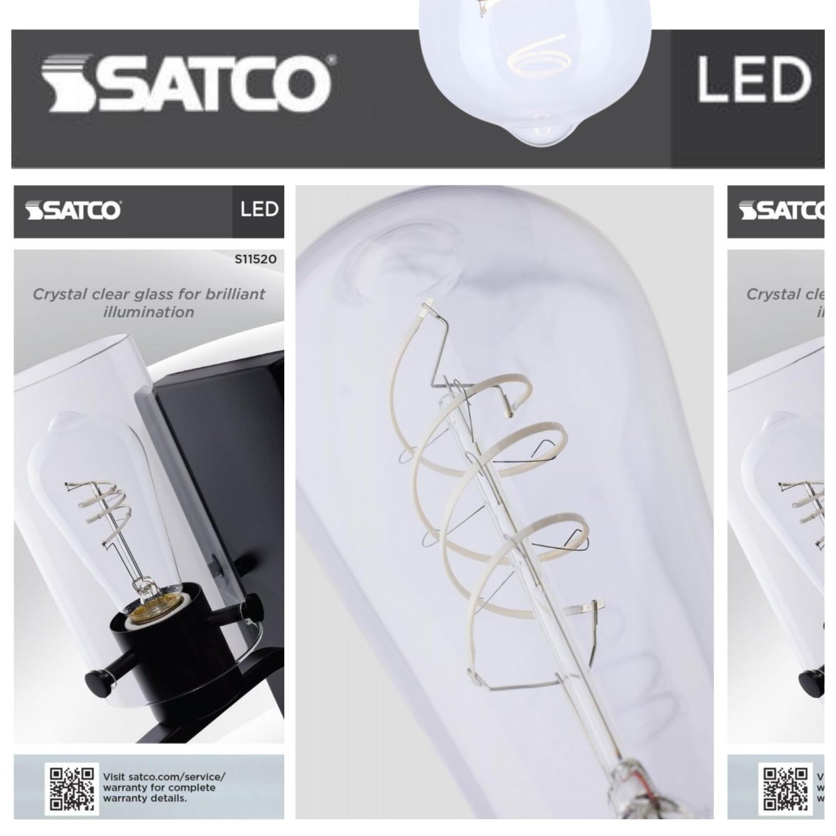 Satco S11520 Led Bulb St19 6w 40w Eq 2700k Warm White Flex Gray Coil Filament Medium Base E26 Dimmable 500 Lumens Clear Glass
