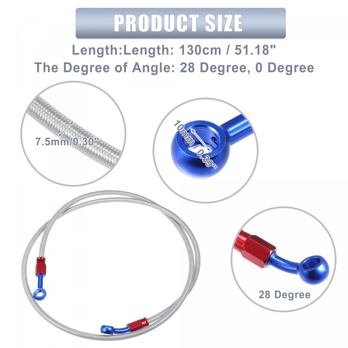 1 Set 130cm 51 18 Length 10mm Id Motorcycle Hydraulic Brake Line Oil Hose Pipe 28a 0a Rubber Braided Cable For Atv Motocross