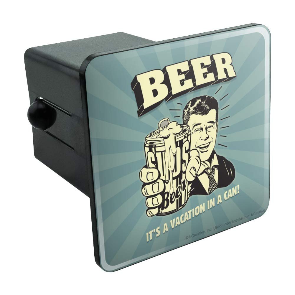 Beer It Is A Vacation In Can Funny Tow Trailer Hitch Cover Plugsert For 2 In Receivers Black Abs Plastic With Uv Resistant