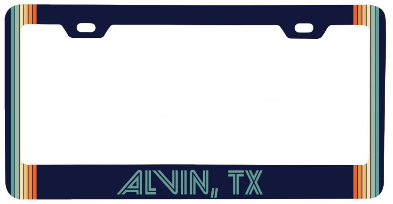 Alvin Texas Car Metal License Plate Frame Retro Design