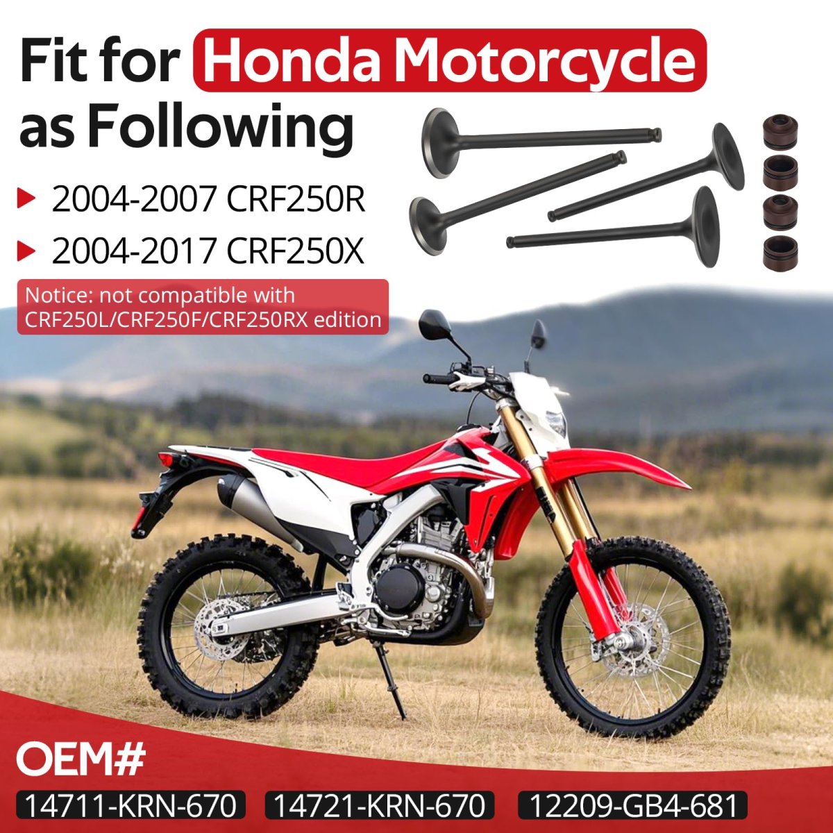 Intake Exhaust Engine Valves Seals Kit For Honda Crf250 Crf250x 2004-2017 Crf250r 2004-2007 Oem 14711-krn-670 14721-krn-670