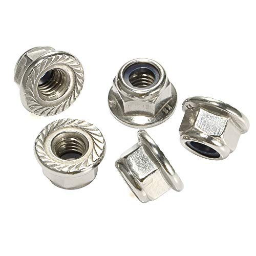 M6 1 0 Serrated Flange Nylon Insert Lock Nuts 304 Stainless Steel 18 8 Bright Finish 25 Pieces