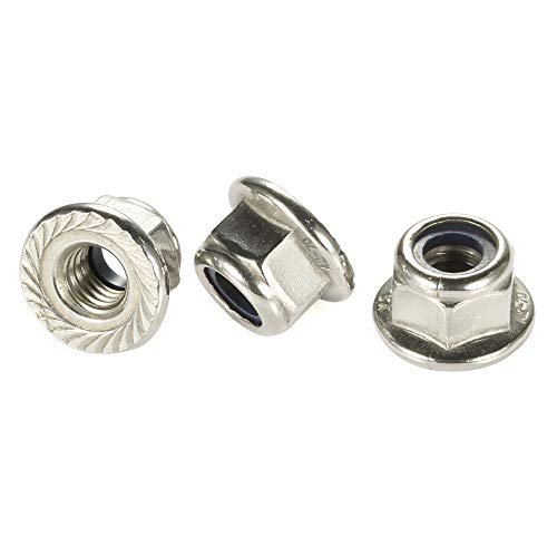 M6 1 0 Serrated Flange Nylon Insert Lock Nuts 304 Stainless Steel 18 8 Bright Finish 25 Pieces