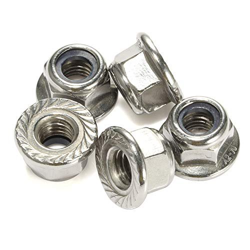 M6 1 0 Serrated Flange Nylon Insert Lock Nuts 304 Stainless Steel 18 8 Bright Finish 25 Pieces