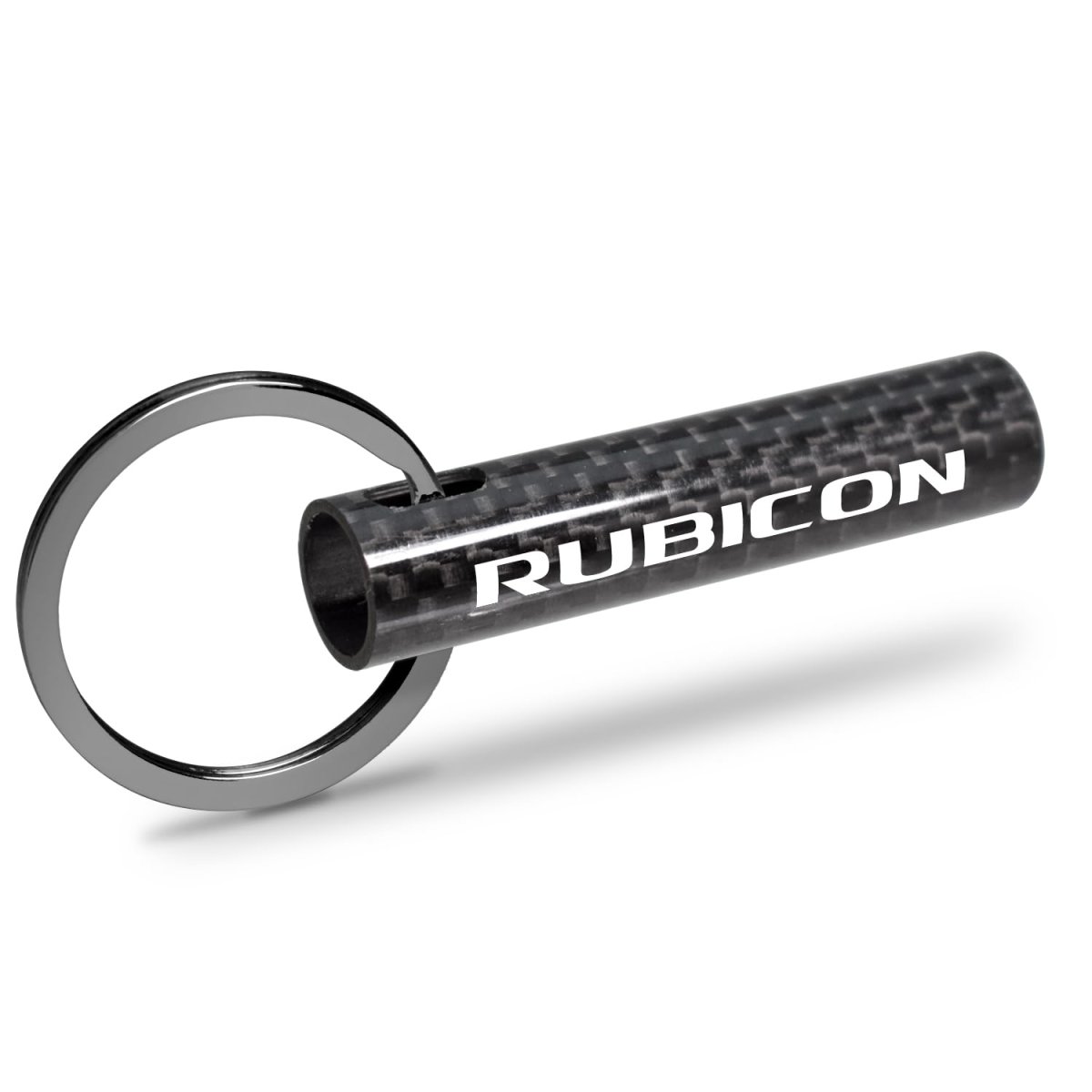 Jeep Rubicon Wrangler Real Carbon Fiber Tube Style Keychain Black Leather Strap With Full Color Logo 2 13 In X 0 5 Model E3
