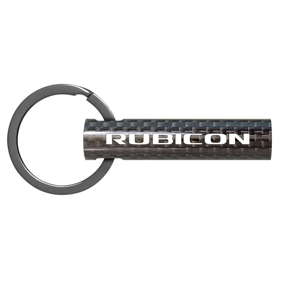 Jeep Rubicon Wrangler Real Carbon Fiber Tube Style Keychain Black Leather Strap With Full Color Logo 2 13 In X 0 5 Model E3