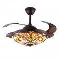 42 Tiffany Ceiling Fan Led Light Indoor Chandelier Lamp Retractable 3 Color Speed Fans With Lights And Remote Inch Classic 