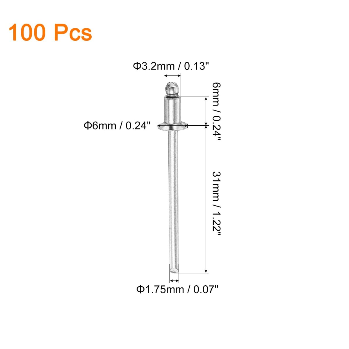 100pcs 8 X 1 4 304 Stainless Steel Countersunk Blind Rivet Open-end Type Rivets For Diy Sheet Metal Automotive Repairs