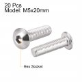 Uxcell M5x20mm Machine Screws Hex Socket Round Head Screw 304 Stainless Steel Fasteners Bolts 20pcs