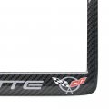 C5 Corvette Carbon Fiber License Plate Frame With Script And Crossed Flags Logos For 1997 To 2004 Corvettes 