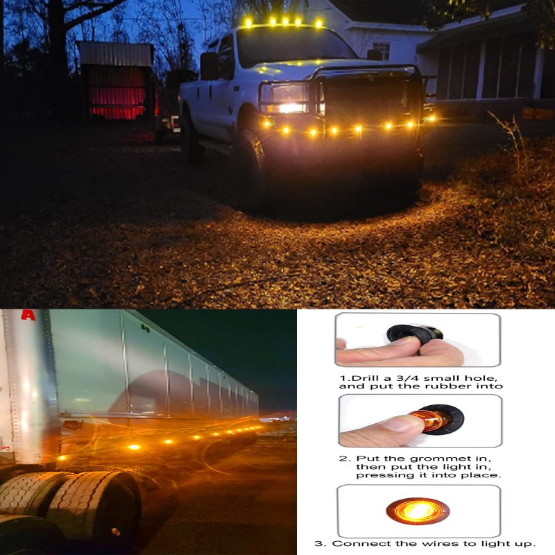 10pcs 3 4 In Round Led Amber Side Marker Lights Waterproof Bullet Front Rear Clearance Turn Signal Indicators For Trailer Truck