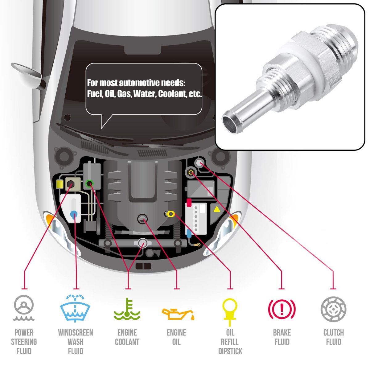 Car Fuel Line Fitting 8an Male Flare Bulkhead To 5 16 Hose Barb Tank Adapters Aluminum Alloy Silver Tone